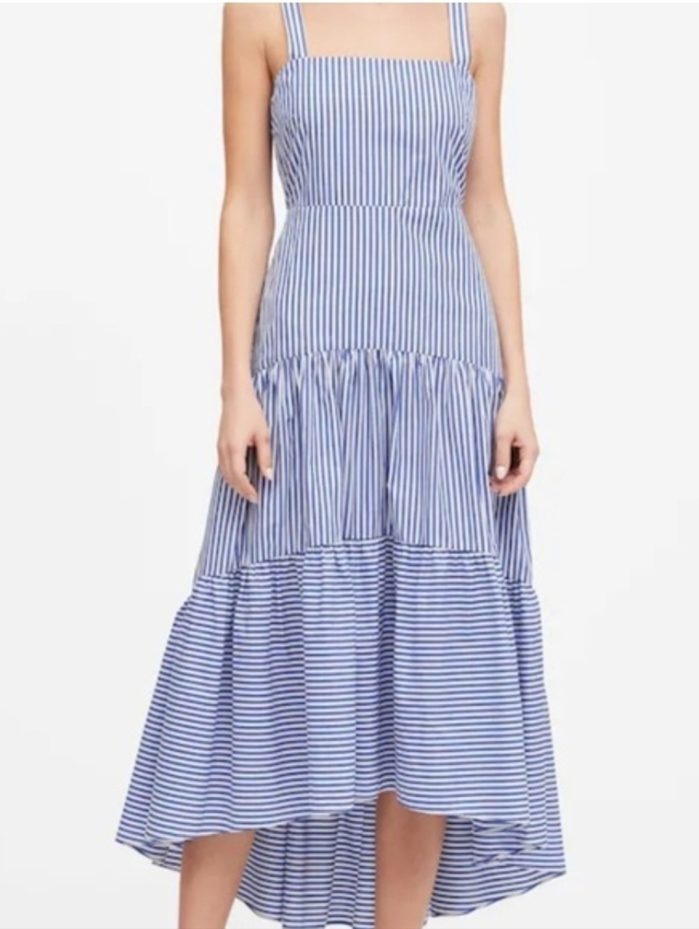 Banana Republic Blue and White Striped Midi Sundress - Size 16